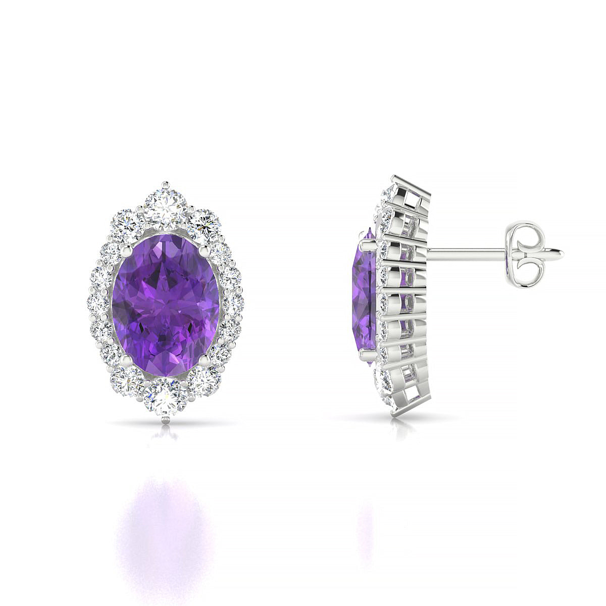 Romance | 18k White Gold 8 x 6 mm Oval Amethyst Earrings