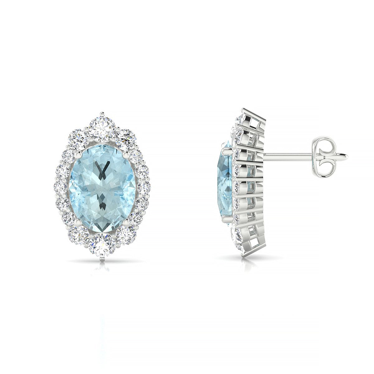 Romance | 18k White Gold 8 x 6 mm Oval Aquamarine Earrings