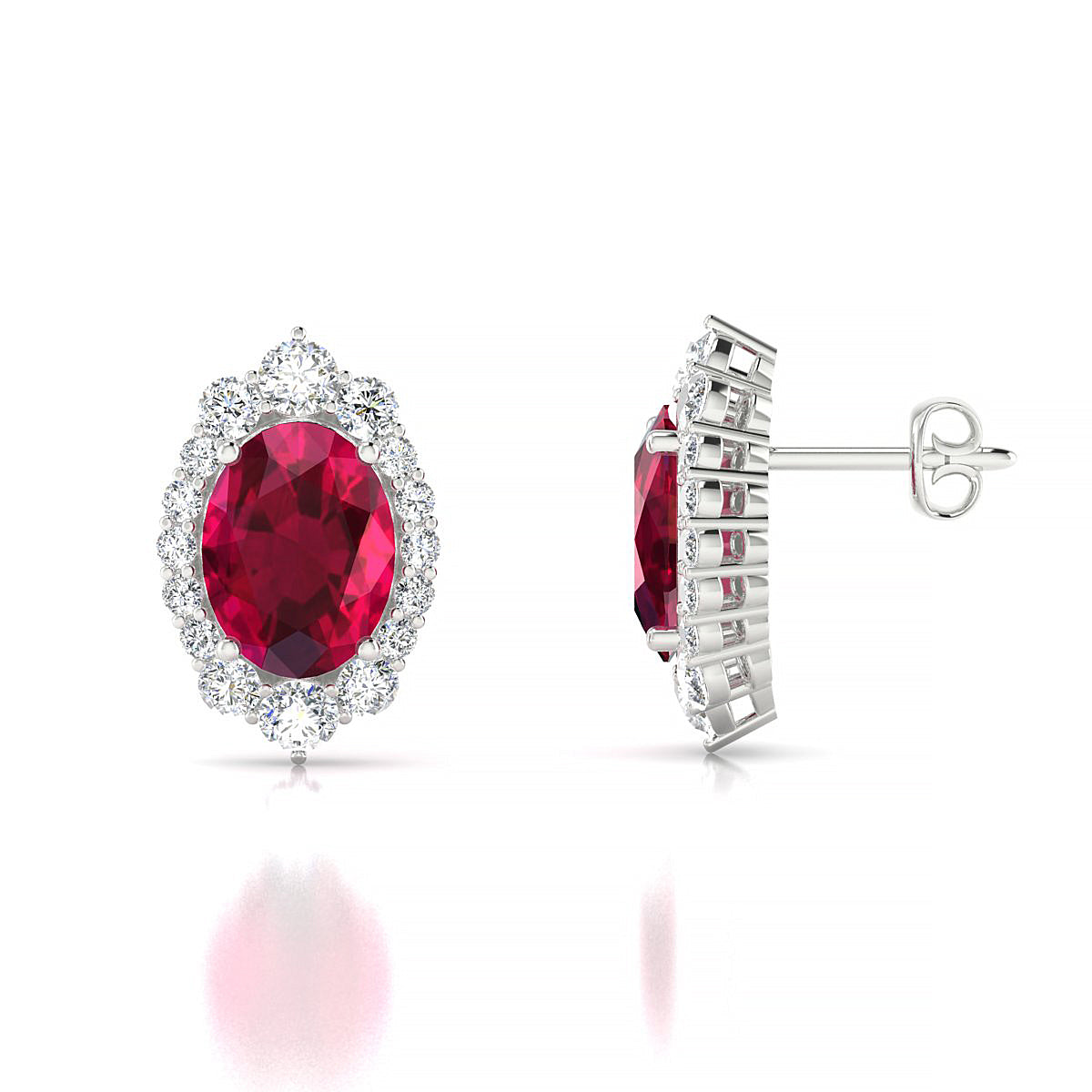 Romance | 18k White Gold 8 x 6 mm Oval Ruby Earrings
