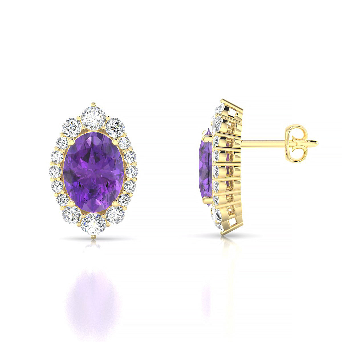 Romance | 18k Yellow Gold 8 x 6 mm Oval Amethyst Earrings