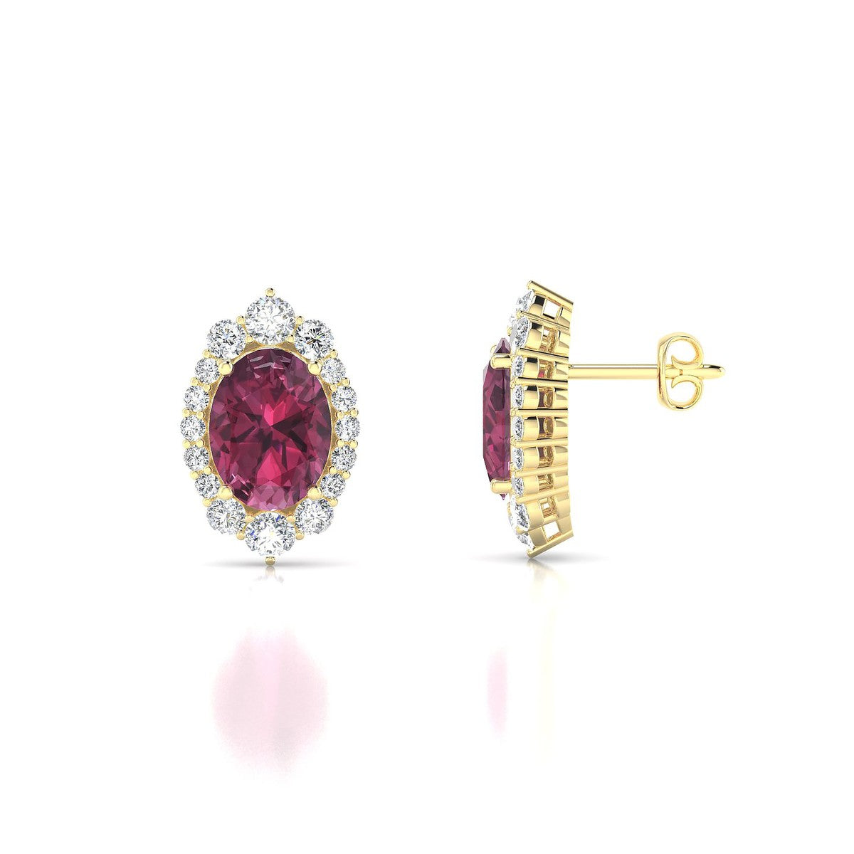 Romance | 18k Yellow Gold 8 x 6 mm Oval Rhodolite Earrings