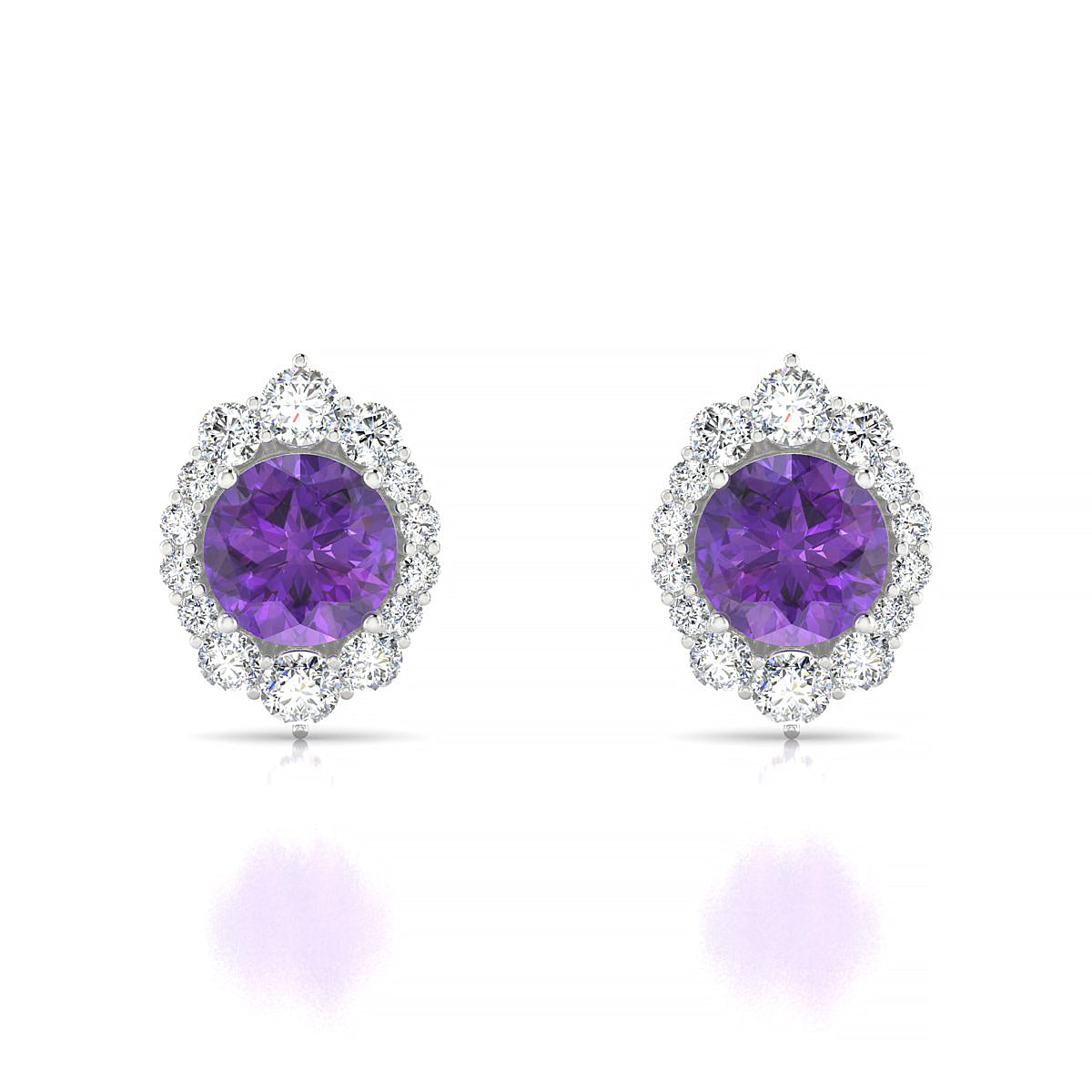 Romance | 18k White Gold 6 mm Round Amethyst Earrings