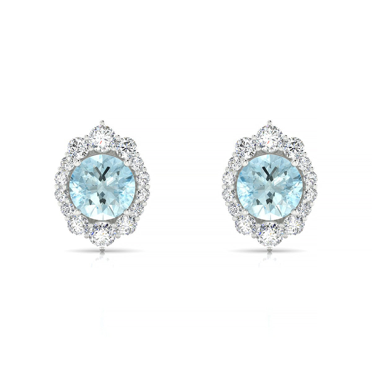 Romance | 18k White Gold 6 mm Round Aquamarine Earrings