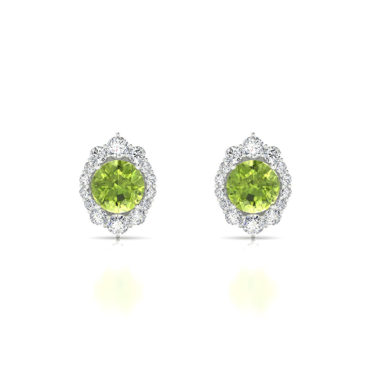 Romance | 18k White Gold 6 mm Round Peridot Earrings