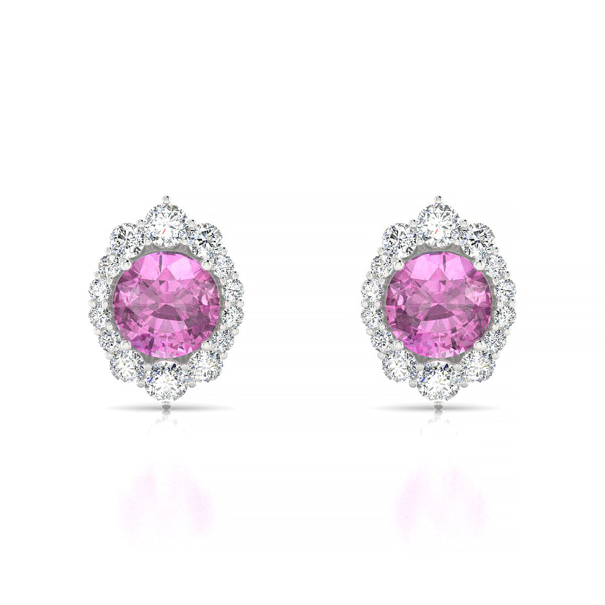 Romance | 18k White Gold 6 mm Round Pink Sapphire Earrings