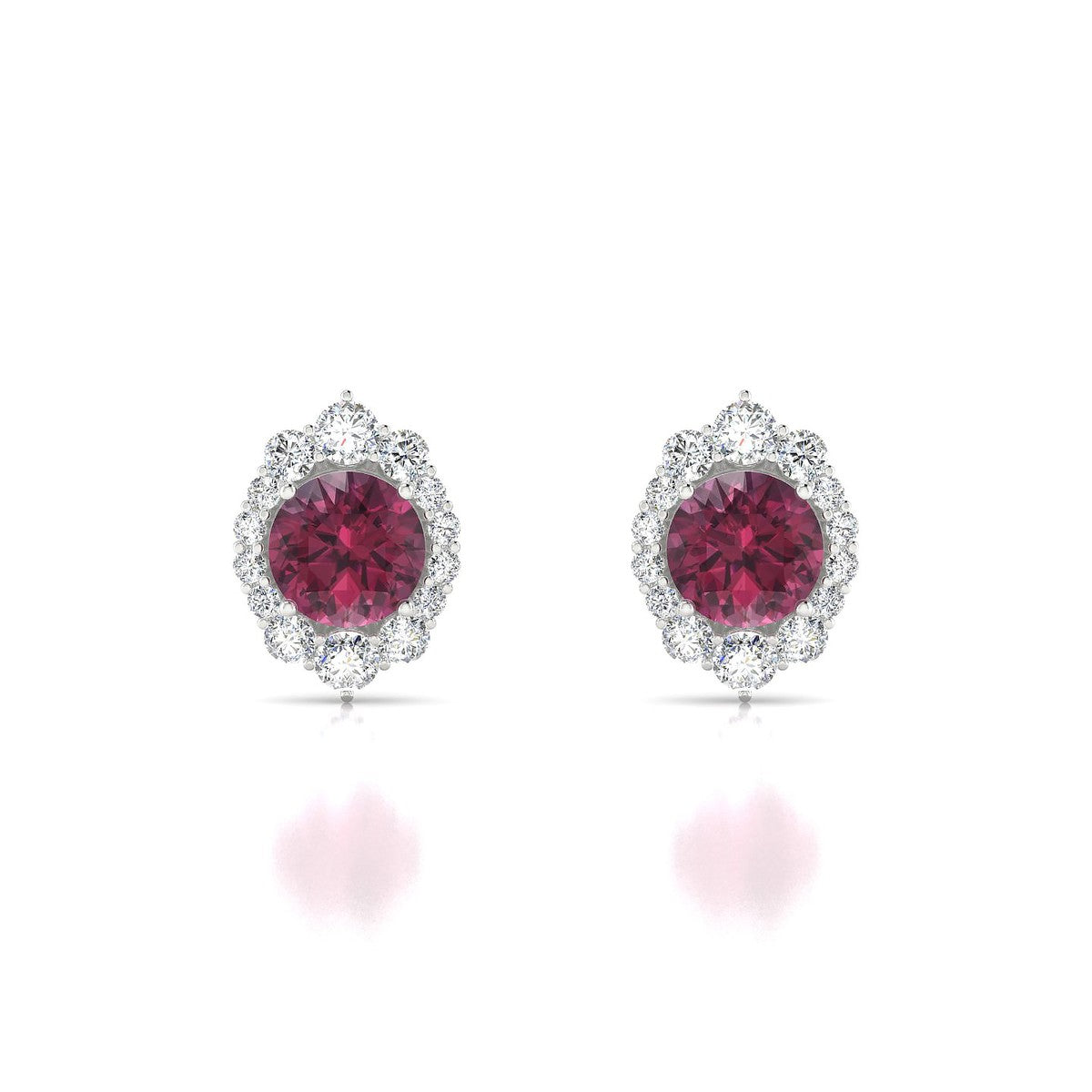 Romance | 18k White Gold 6 mm Round Rhodolite Earrings