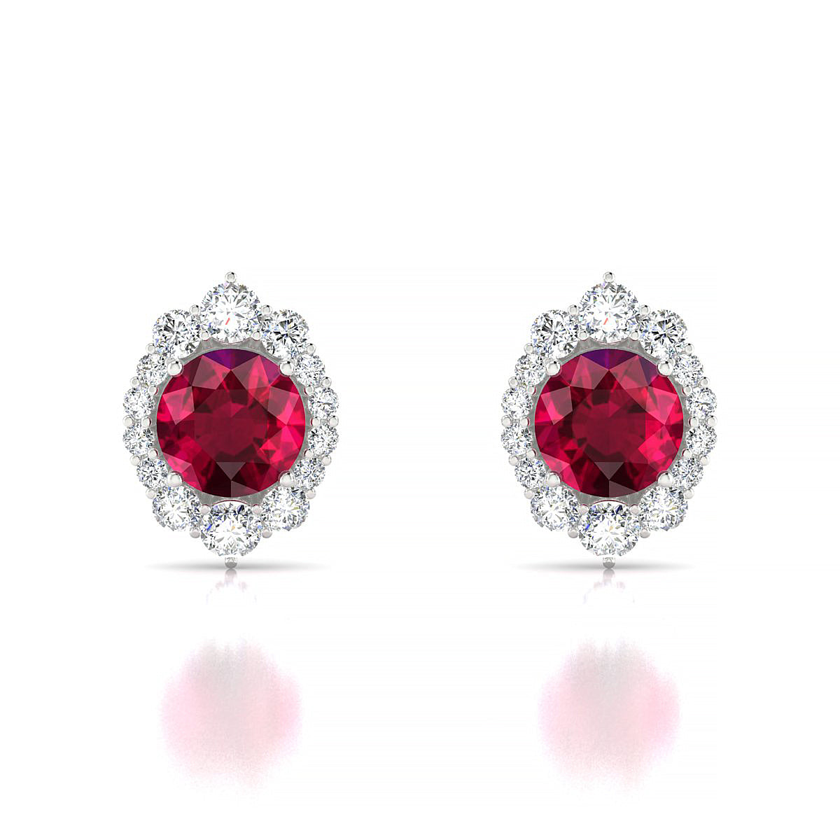 Romance | 18k White Gold 6 mm Round Ruby Earrings