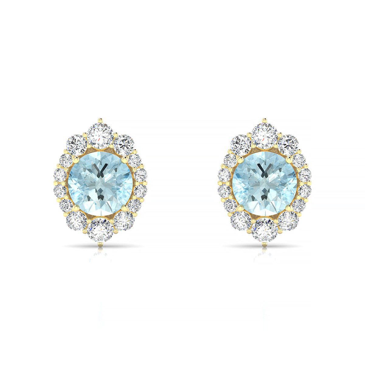 Romance | 18k Yellow Gold 6 mm Round Aquamarine Earrings