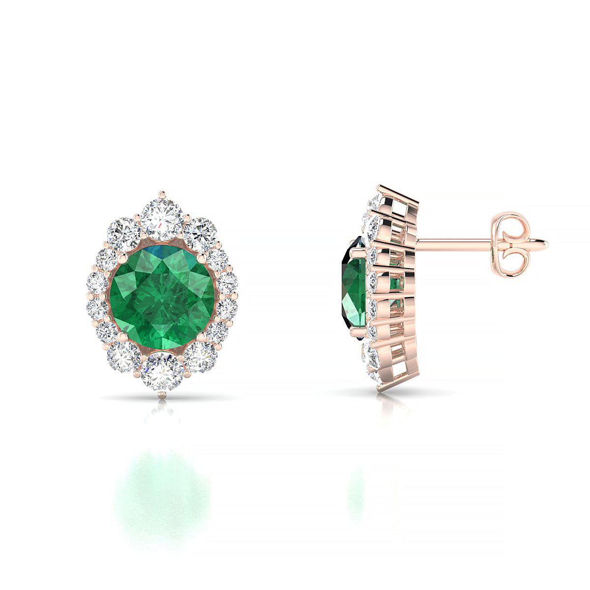Romance | 18k Rose Gold 6 mm Round Emerald Earrings