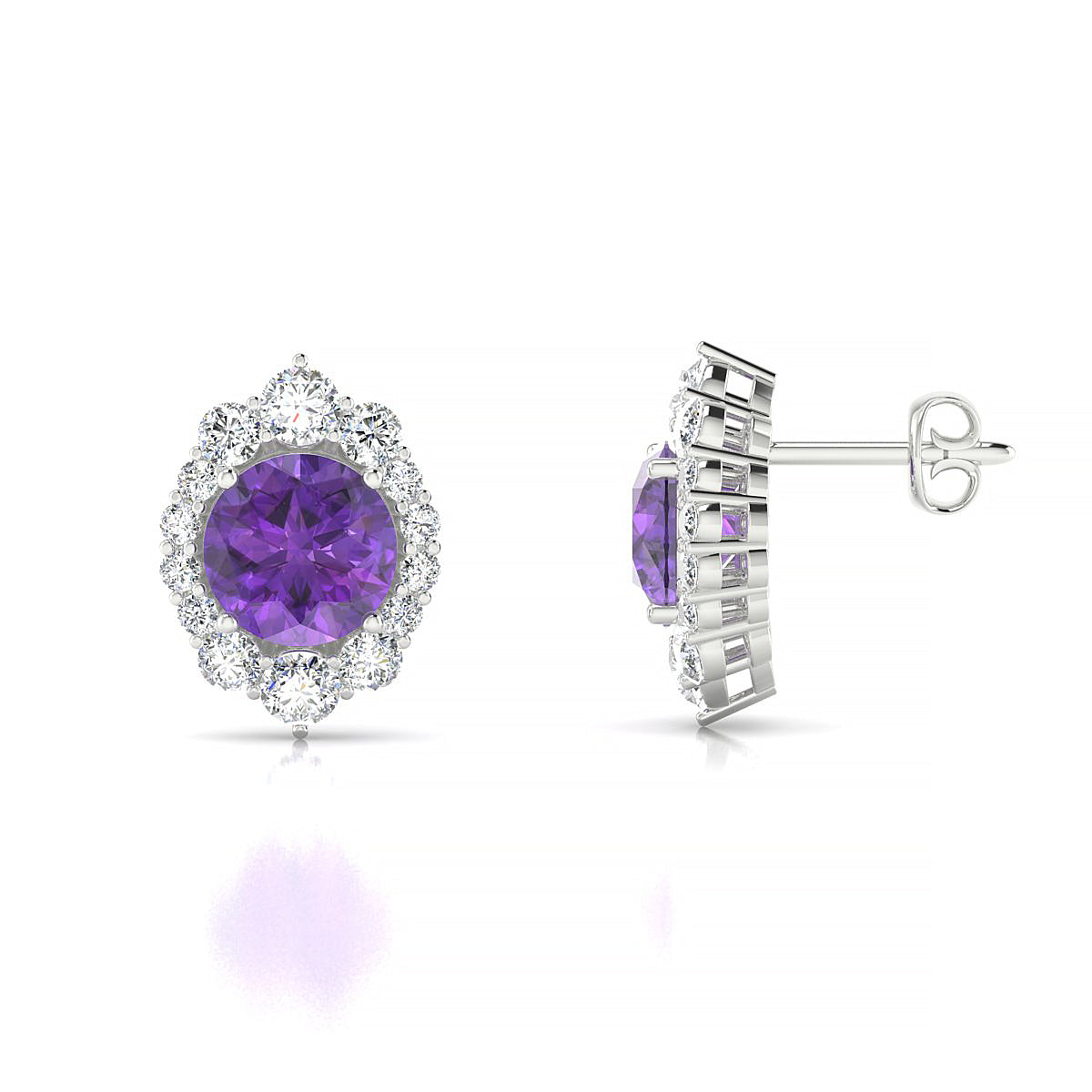 Romance | 18k White Gold 6 mm Round Amethyst Earrings