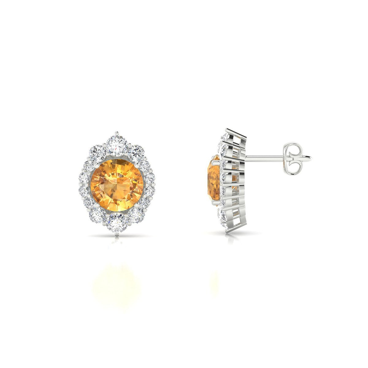 Romance | 18k White Gold 6 mm Round Citrine Earrings