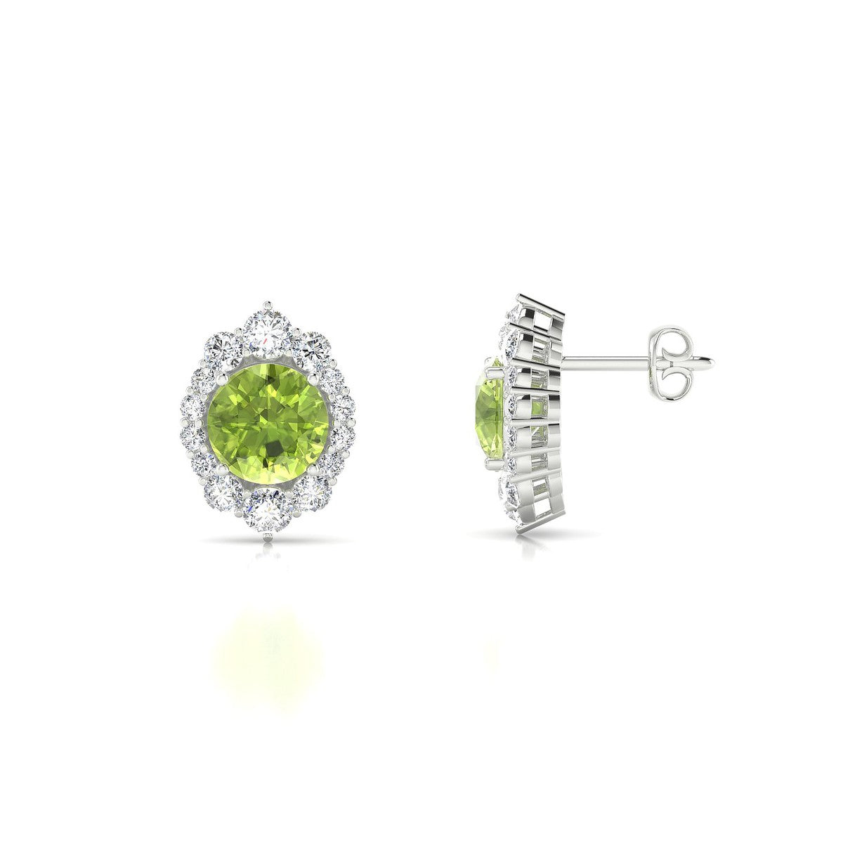 Romance | 18k White Gold 6 mm Round Peridot Earrings