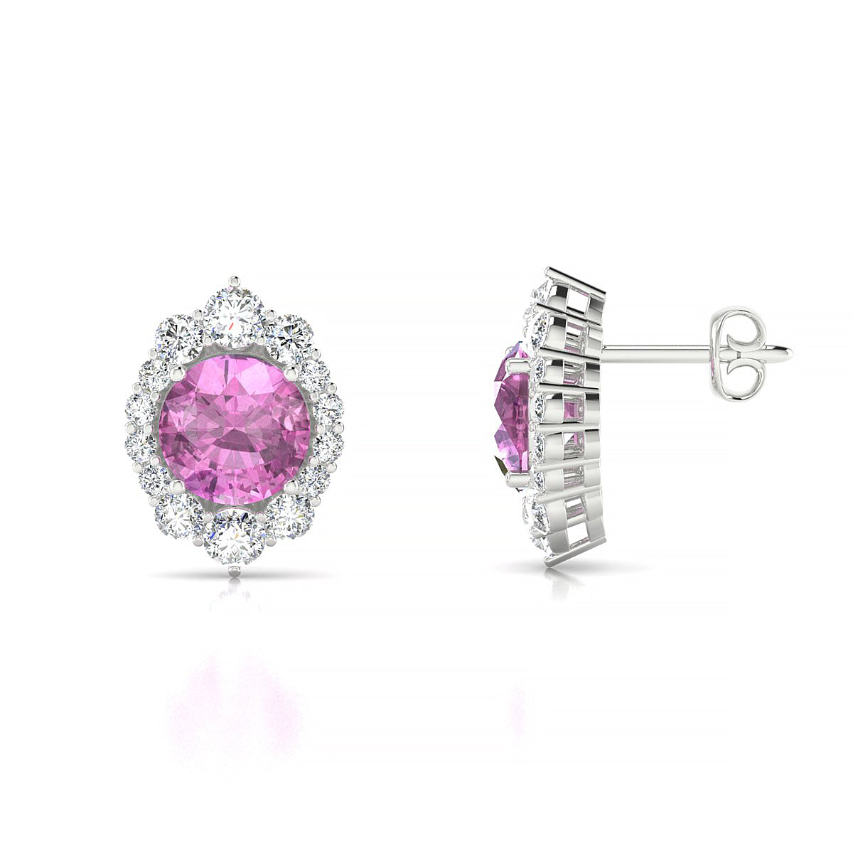 Romance | 18k White Gold 6 mm Round Pink Sapphire Earrings