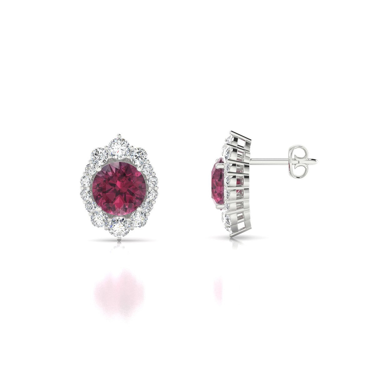 Romance | 18k White Gold 6 mm Round Rhodolite Earrings