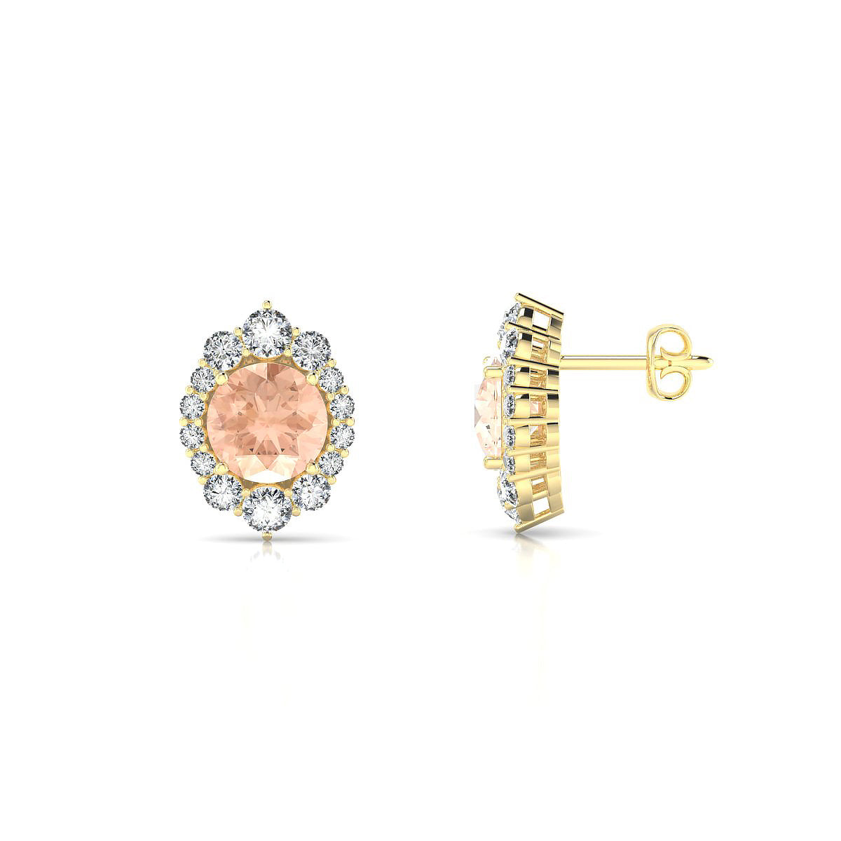 Romance | 18k Yellow Gold 6 mm Round Morganite Earrings