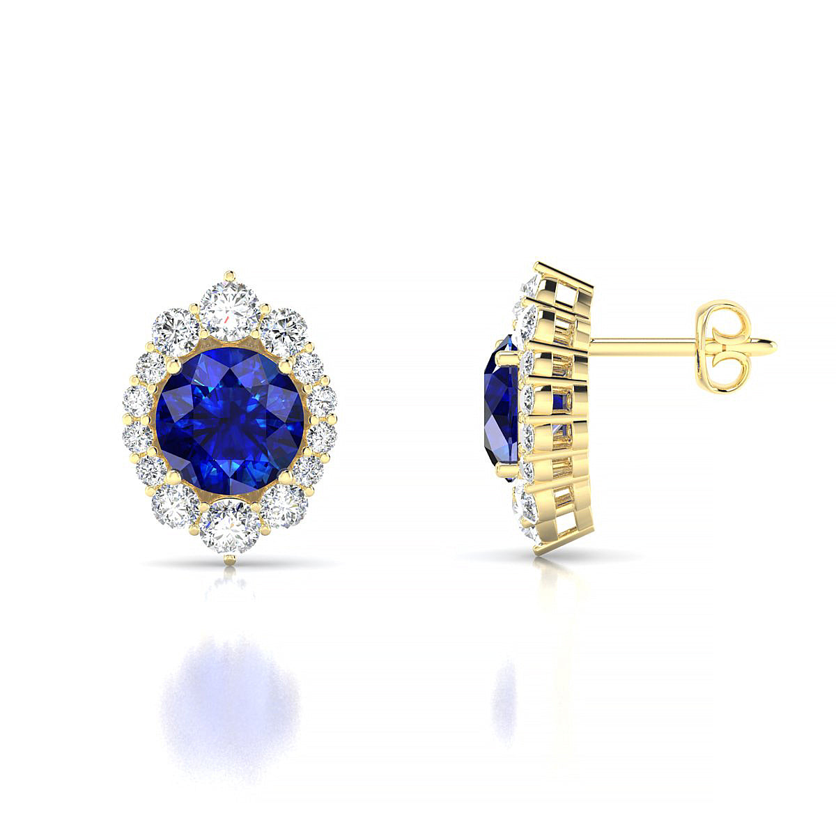 Romance | 18k Yellow Gold 6 mm Round Sapphire Earrings