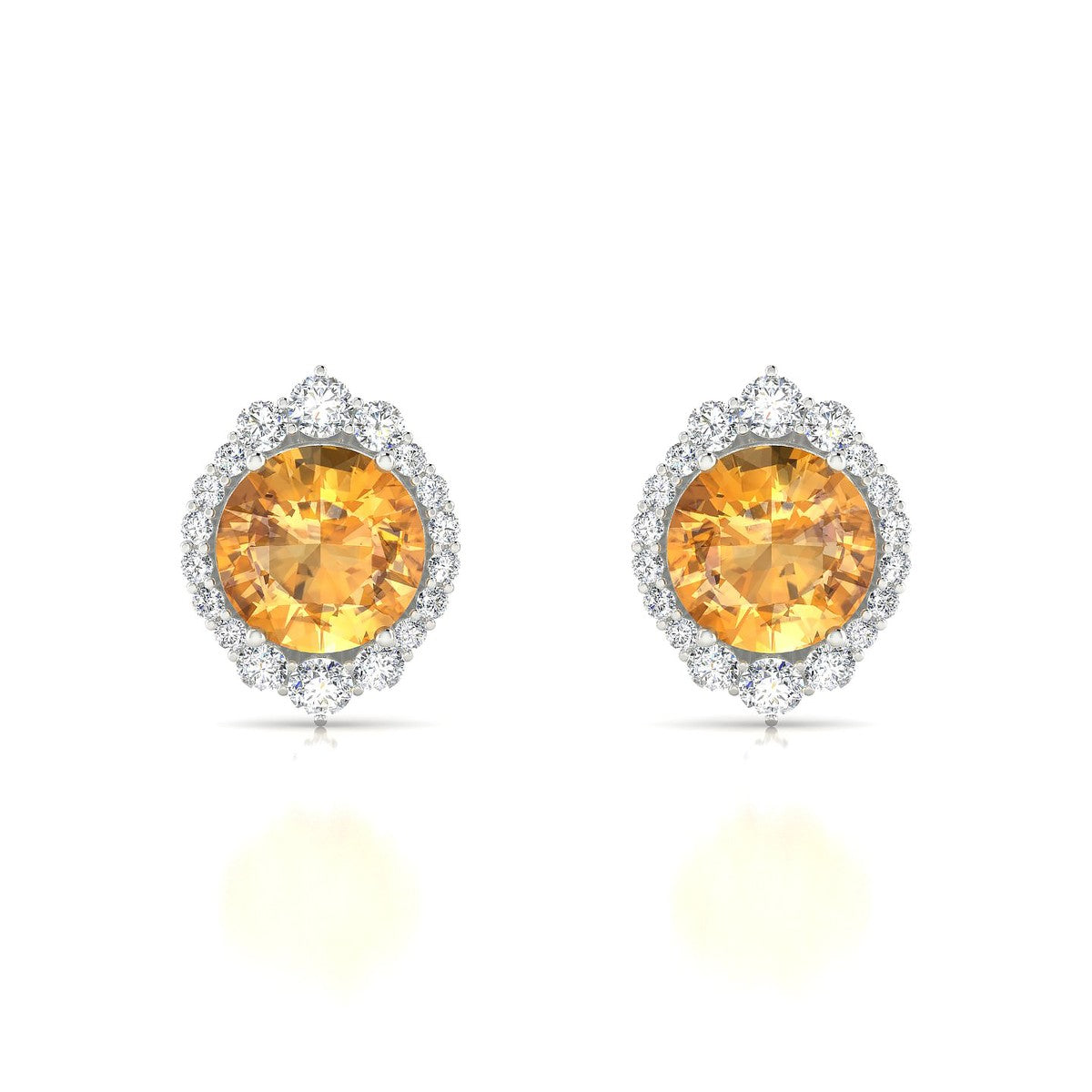 Romance | 18k White Gold 8 mm Round Citrine Earrings