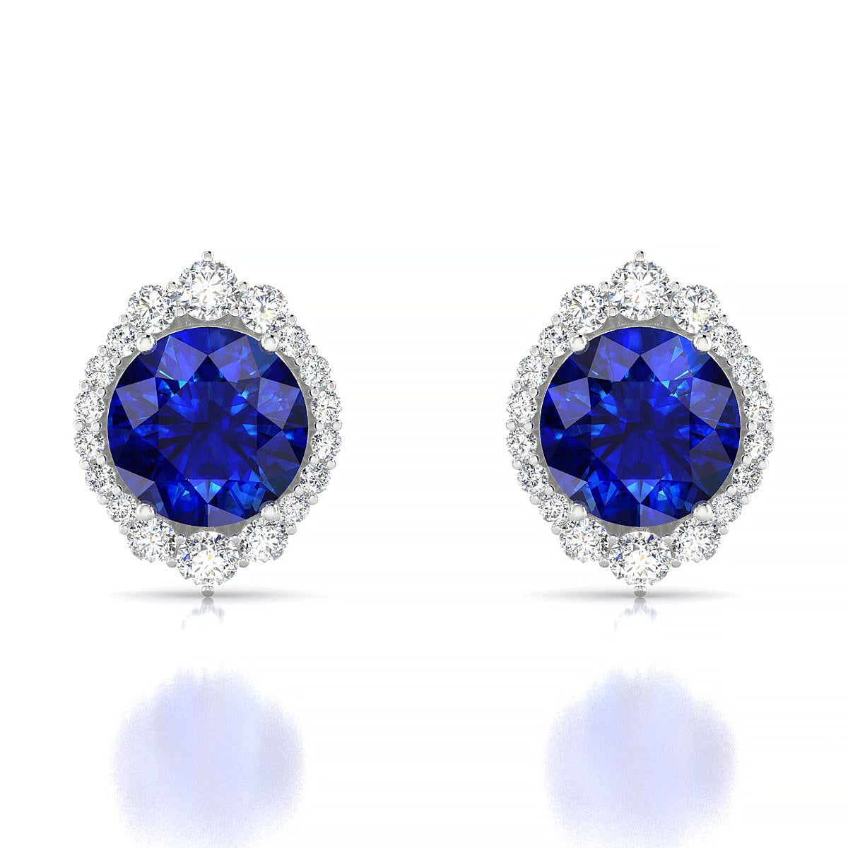 Romance | 18k White Gold 8 mm Round Sapphire Earrings