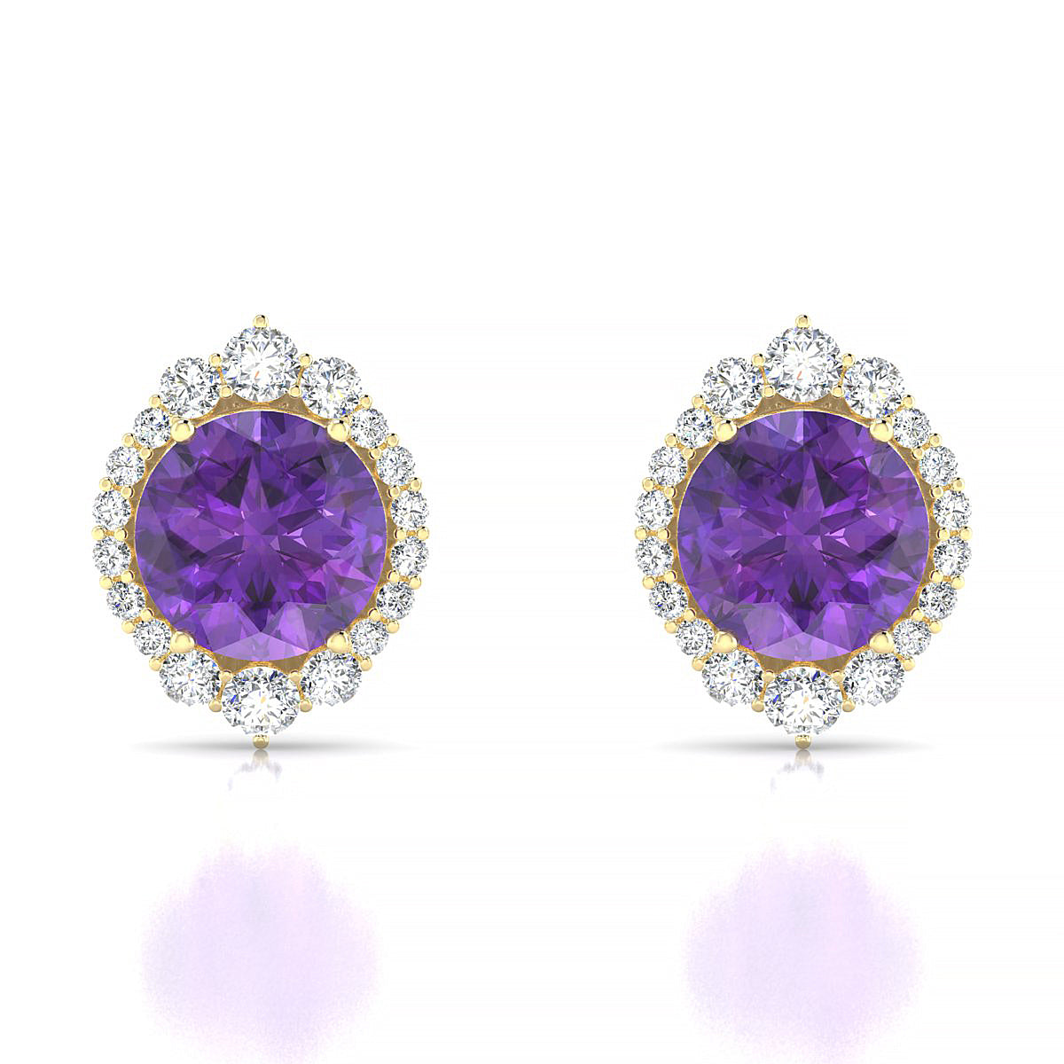 Romance | 18k Yellow Gold 8 mm Round Amethyst Earrings