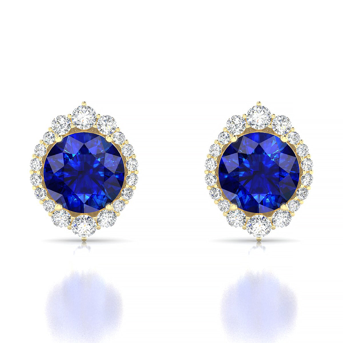 Romance | 18k Yellow Gold 8 mm Round Sapphire Earrings