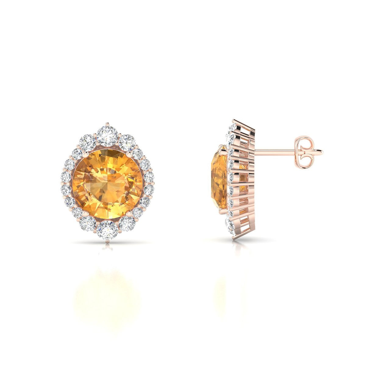 Romance | 18k Rose Gold 8 mm Round Citrine Earrings