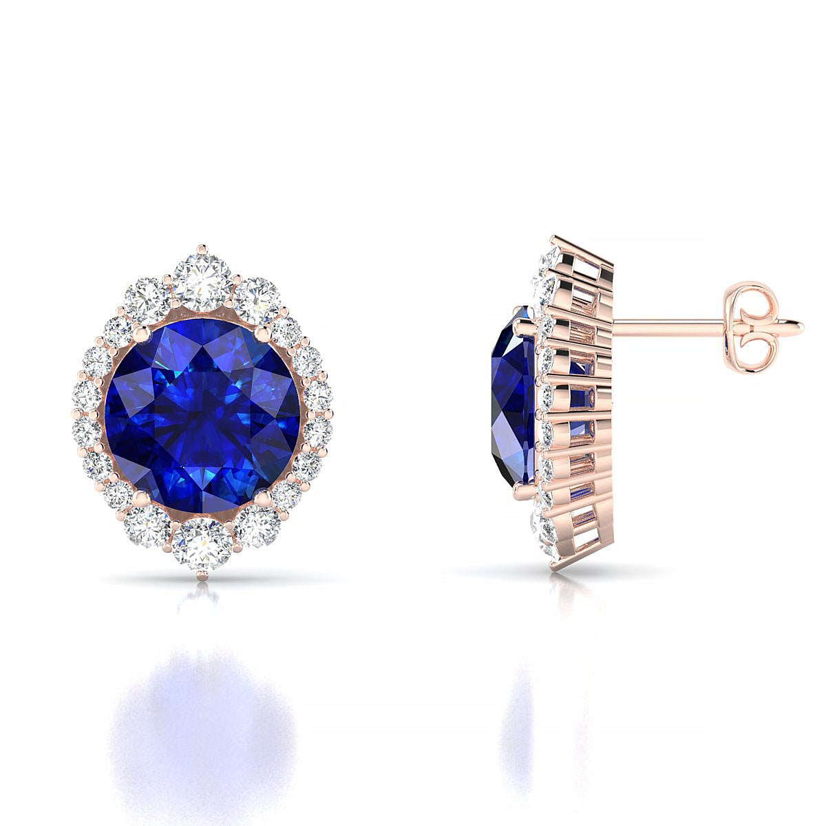 Romance | 18k Rose Gold 8 mm Round Sapphire Earrings