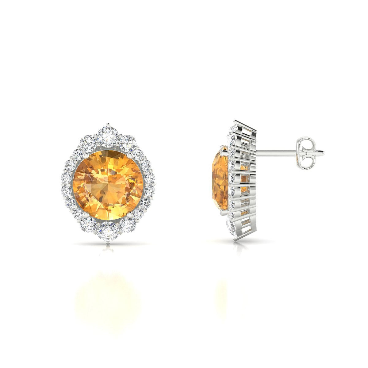 Romance | 18k White Gold 8 mm Round Citrine Earrings