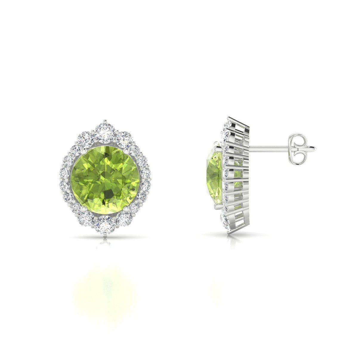 Romance | 18k White Gold 8 mm Round Peridot Earrings