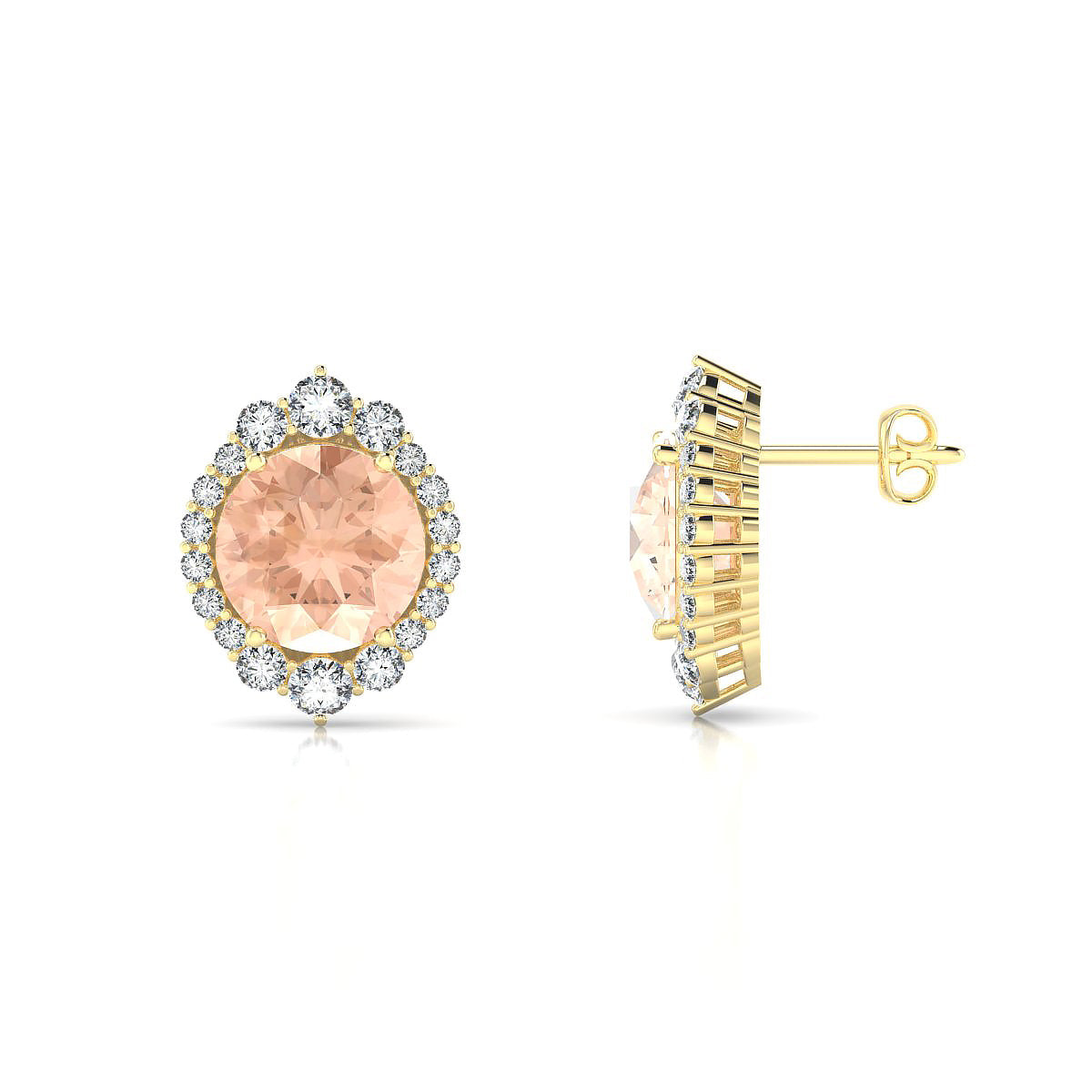 Romance | 18k Yellow Gold 8 mm Round Morganite Earrings