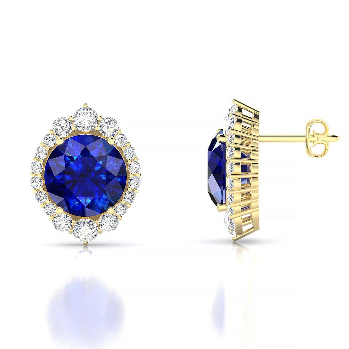 Romance | 18k Yellow Gold 8 mm Round Sapphire Earrings