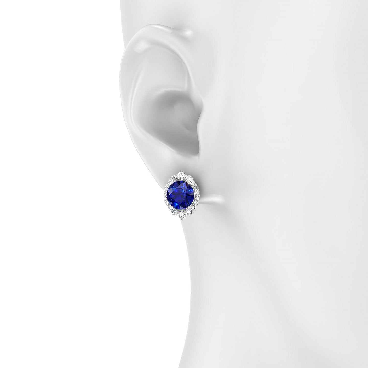 Romance | 18k White Gold 8 mm Round Sapphire Earrings