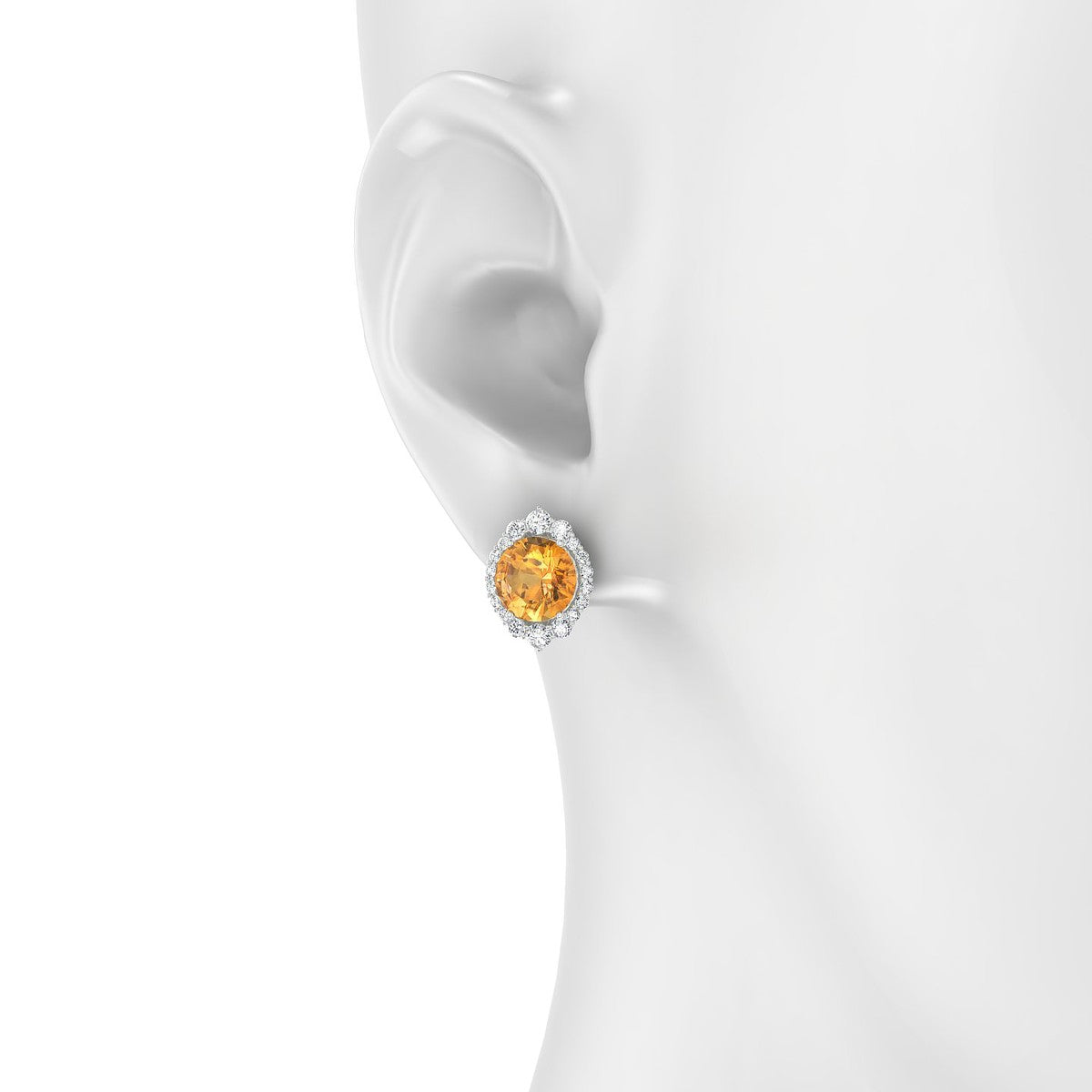 Romance | 18k White Gold 8 mm Round Citrine Earrings