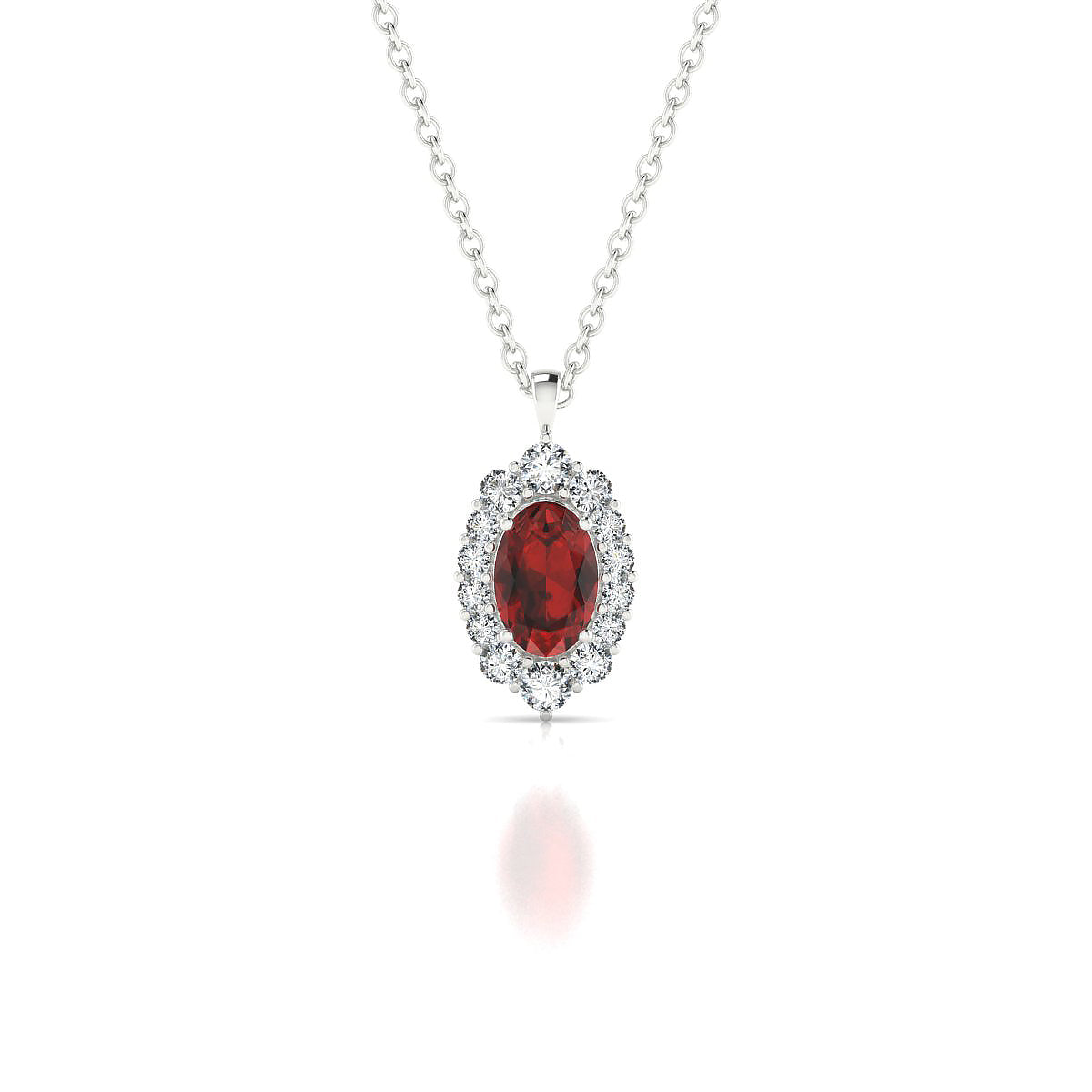 Romance | 18k White Gold 6 x 4 mm Oval Garnet Pendant