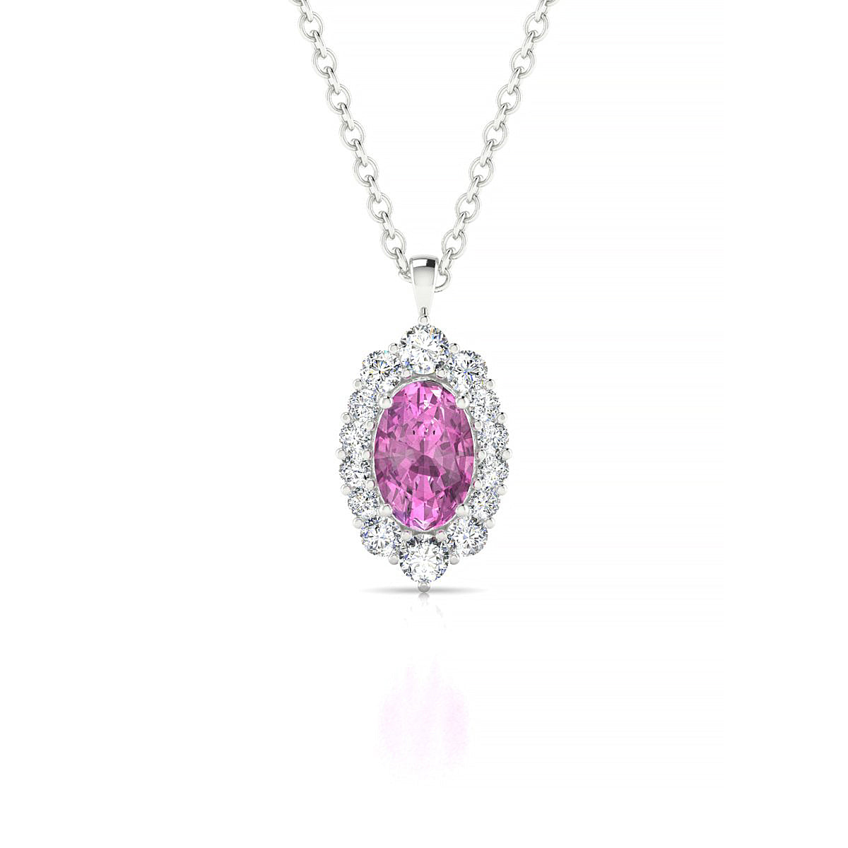 Romance | 18k White Gold 6 x 4 mm Oval Pink Sapphire Pendant