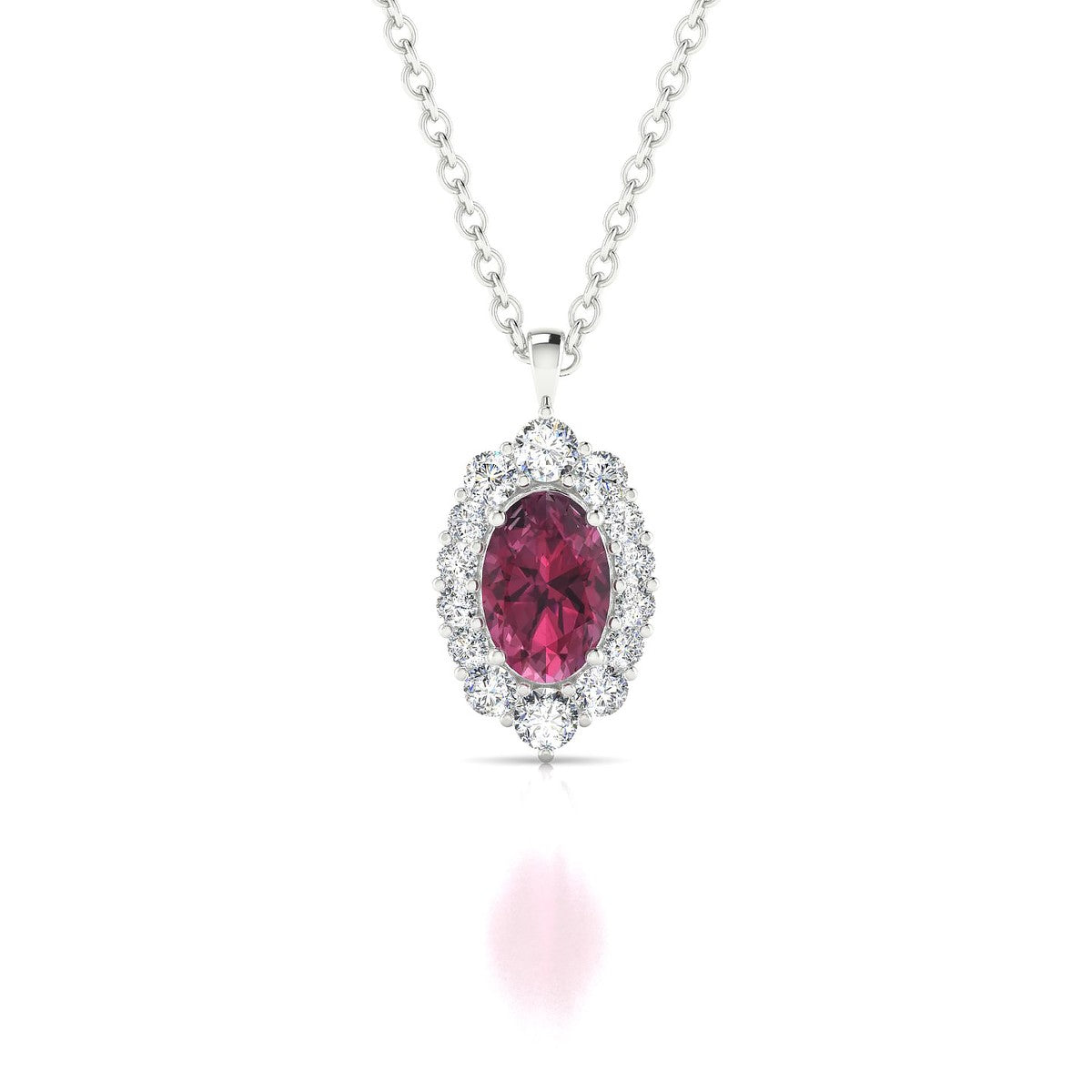 Romance | 18k White Gold 6 x 4 mm Oval Rhodolite Pendant