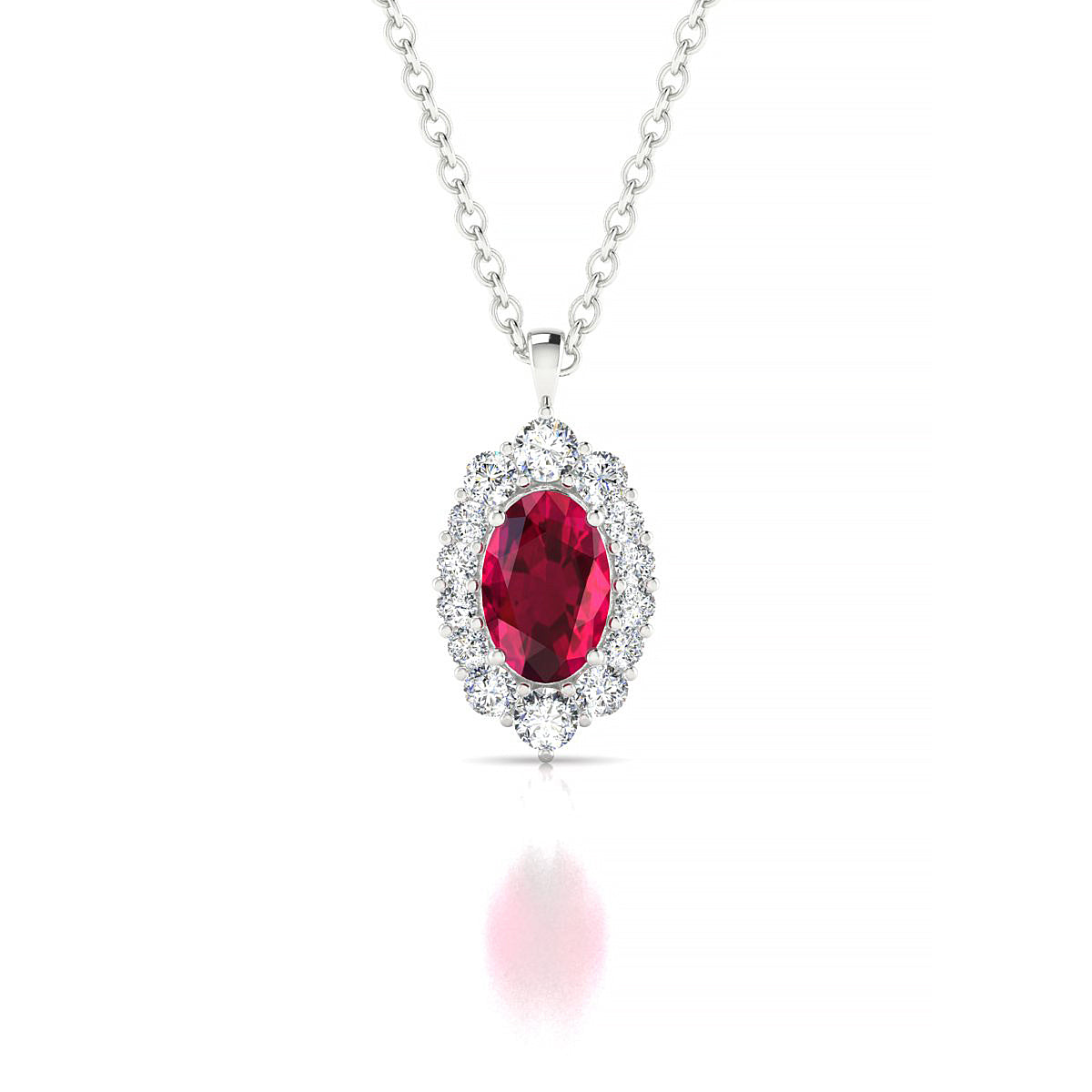Romance | 18k White Gold 6 x 4 mm Oval Ruby Pendant