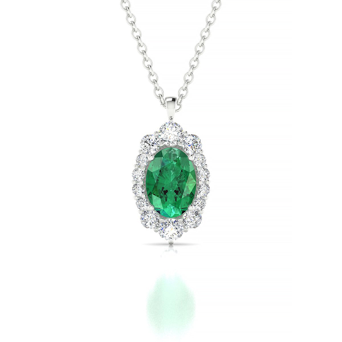 Romance | 18k White Gold 7 x 5 mm Oval Emerald Pendant