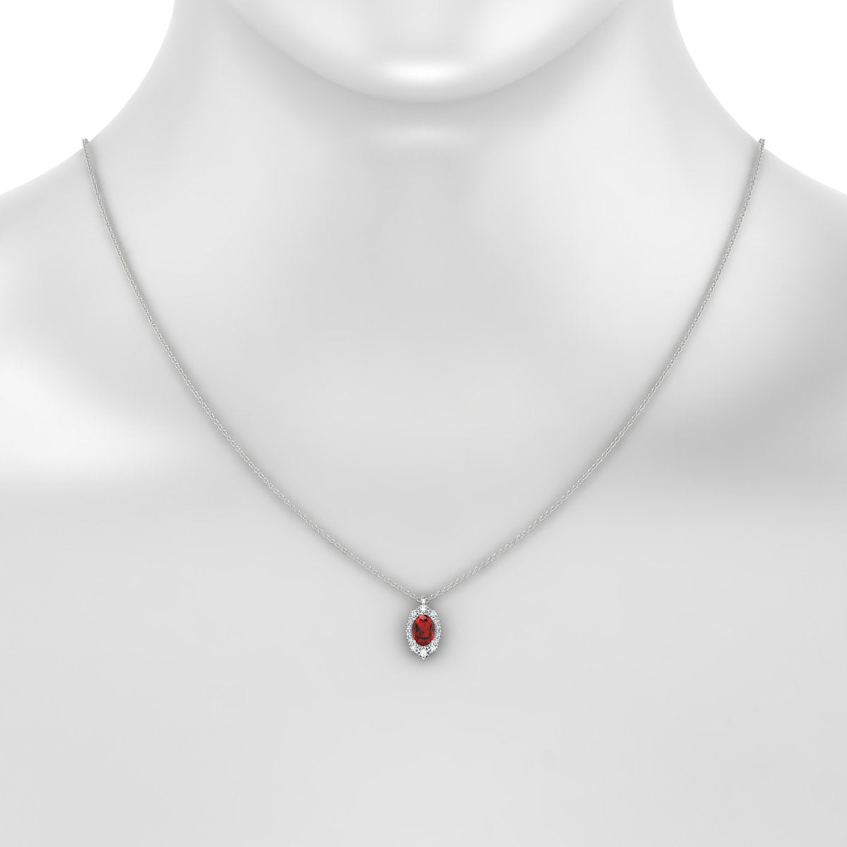 Romance | 18k White Gold 7 x 5 mm Oval Garnet Pendant