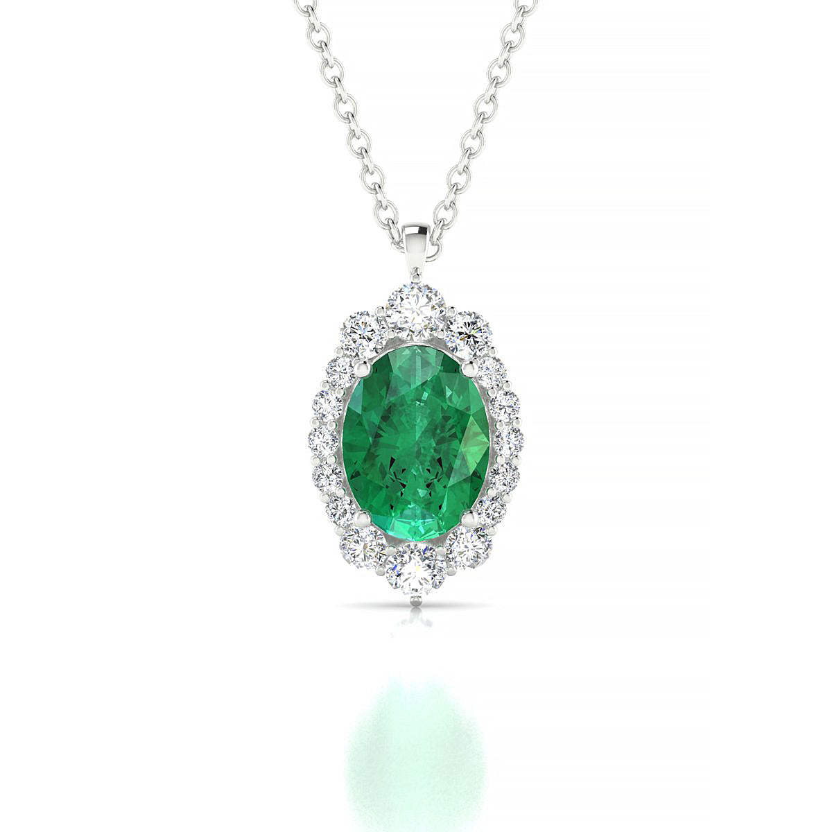 Romance | 18k White Gold 8 x 6 mm Oval Emerald Pendant