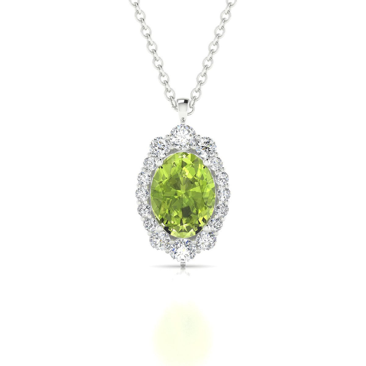 Romance | 18k White Gold 8 x 6 mm Oval Peridot Pendant