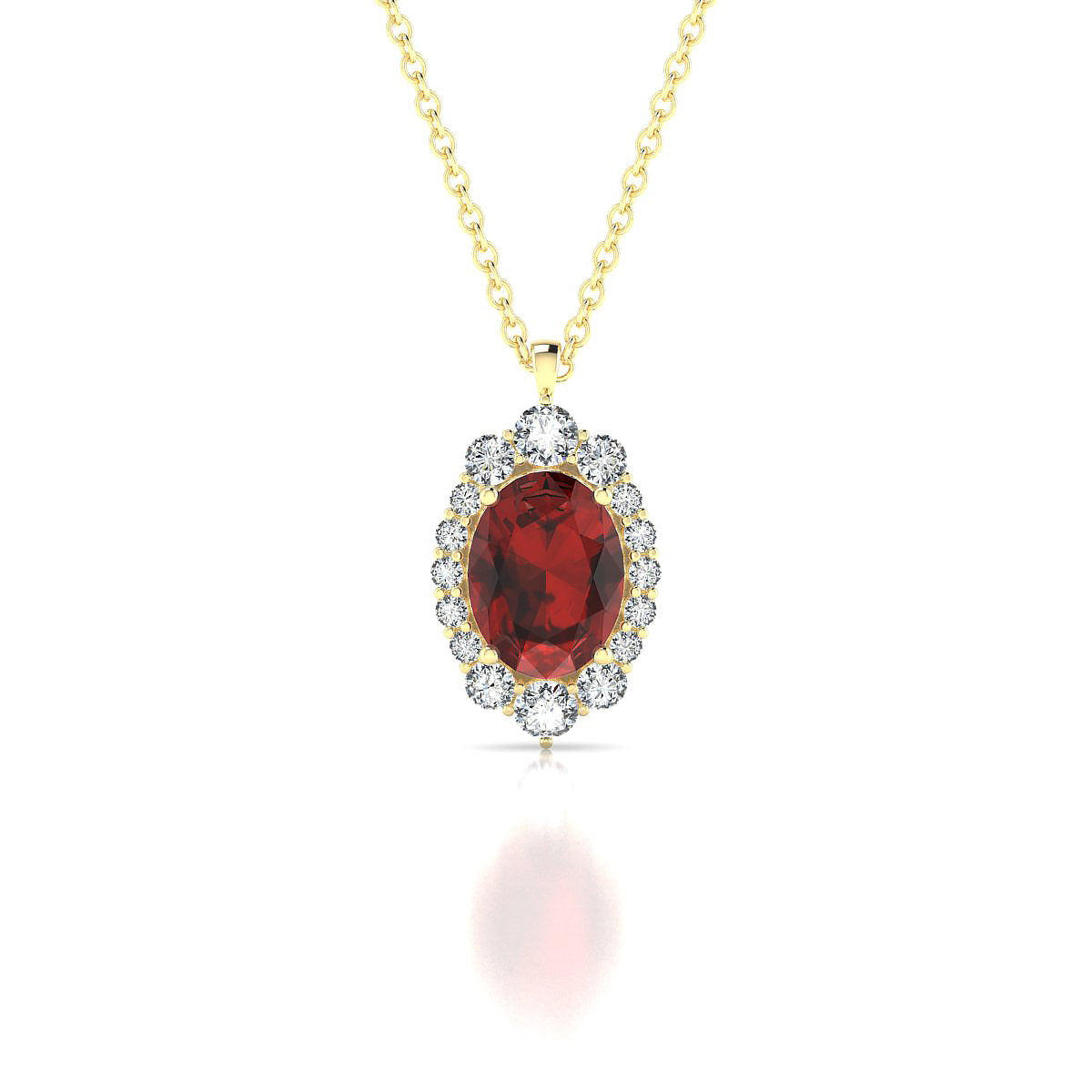 Romance | 18k Yellow Gold 8 x 6 mm Oval Garnet Pendant