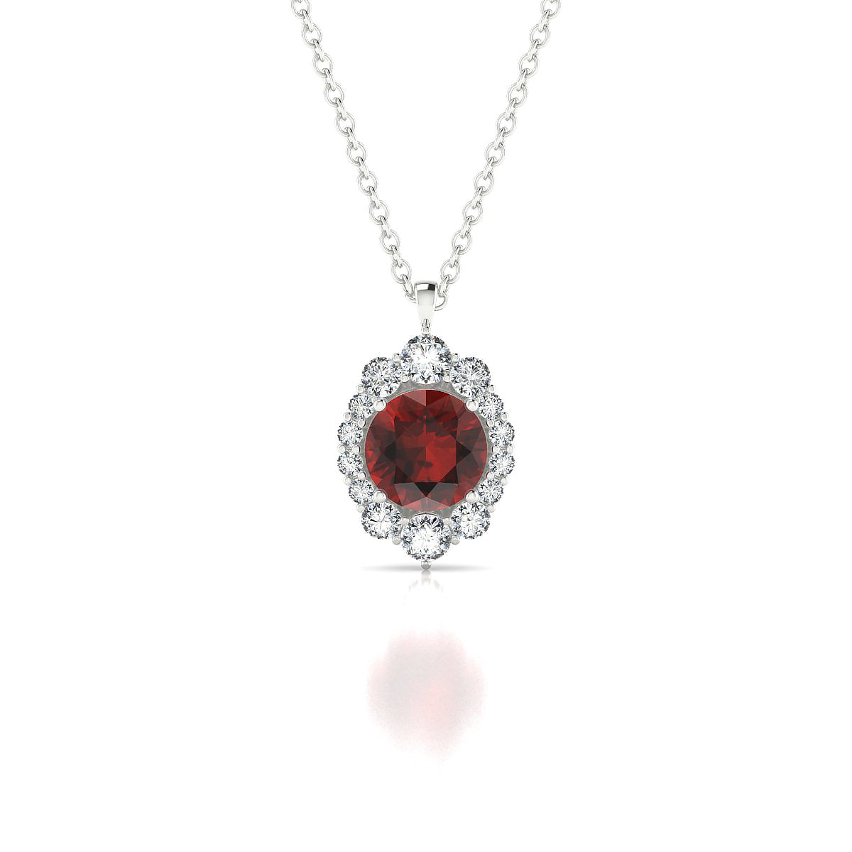 Romance | 18k White Gold 6 mm Round Garnet Pendant