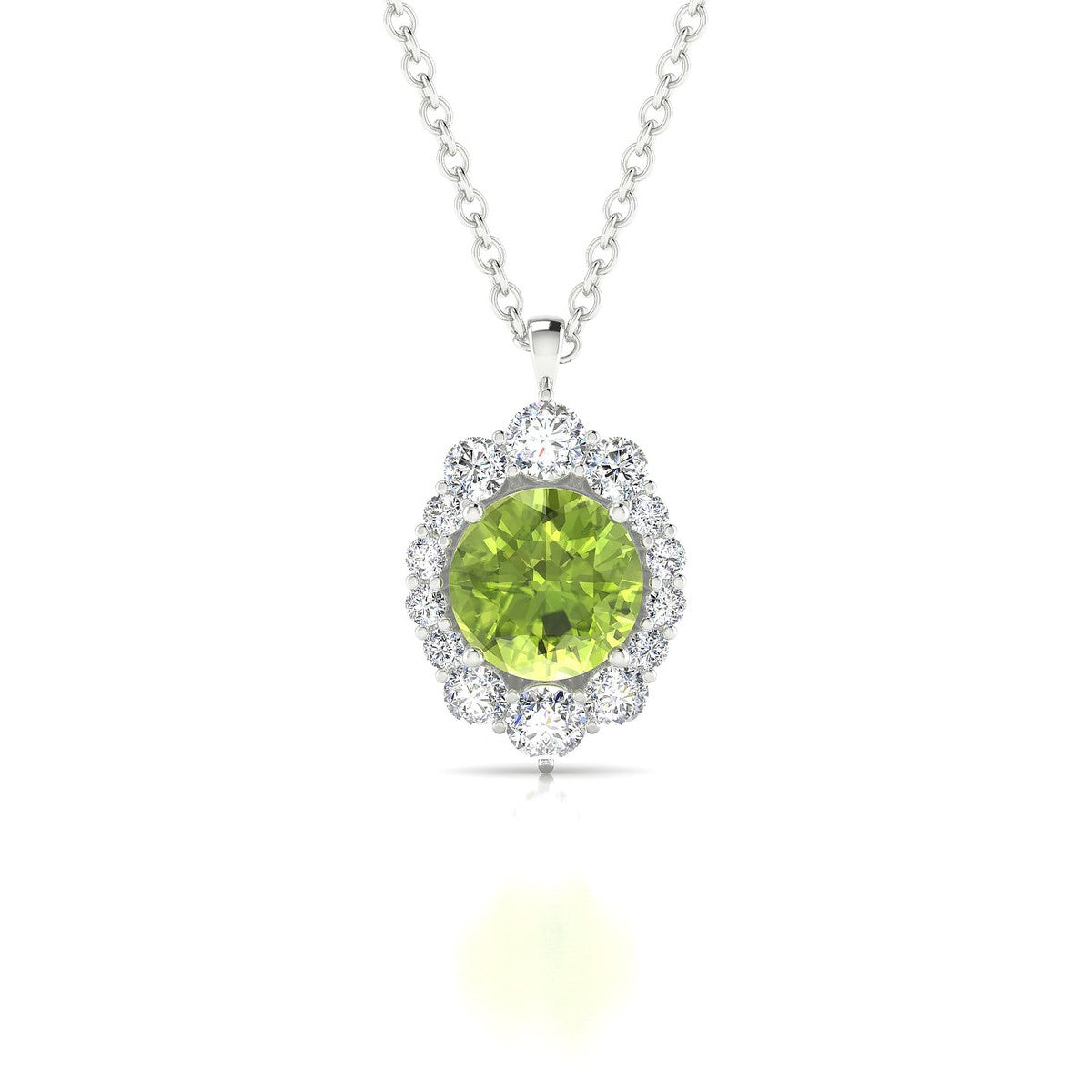 Romance | 18k White Gold 6 mm Round Peridot Pendant
