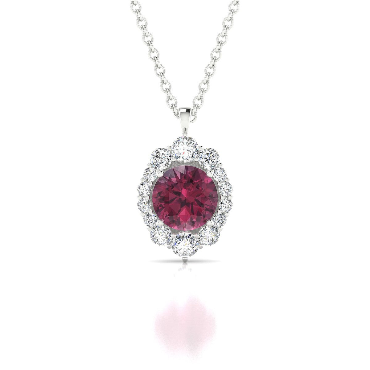 Romance | 18k White Gold 6 mm Round Rhodolite Pendant
