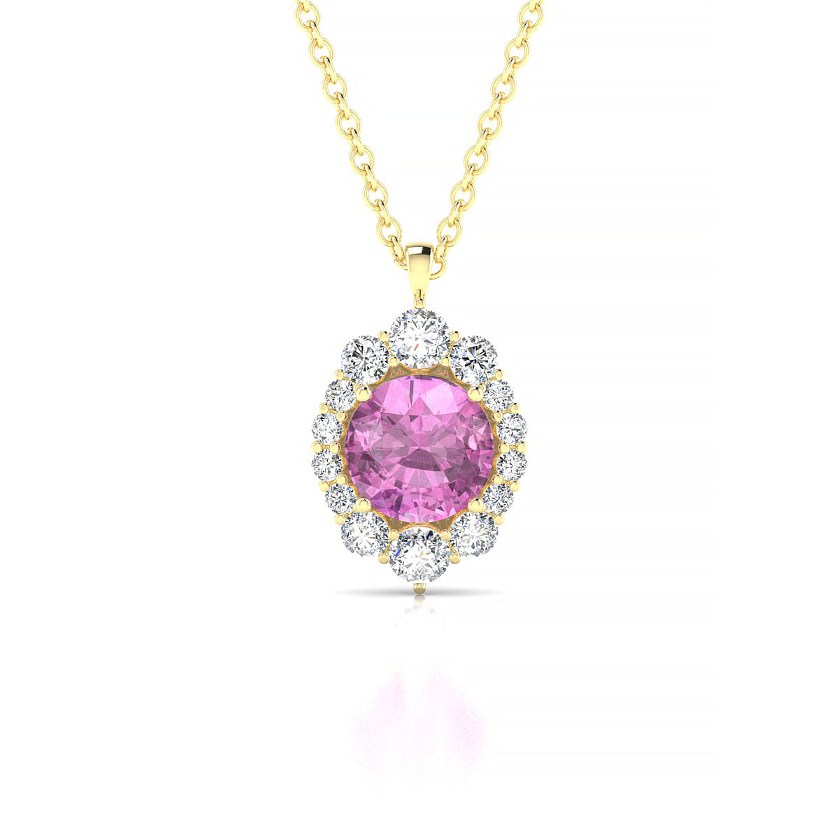 Romance | 18k Yellow Gold 6 mm Round Pink Sapphire Pendant