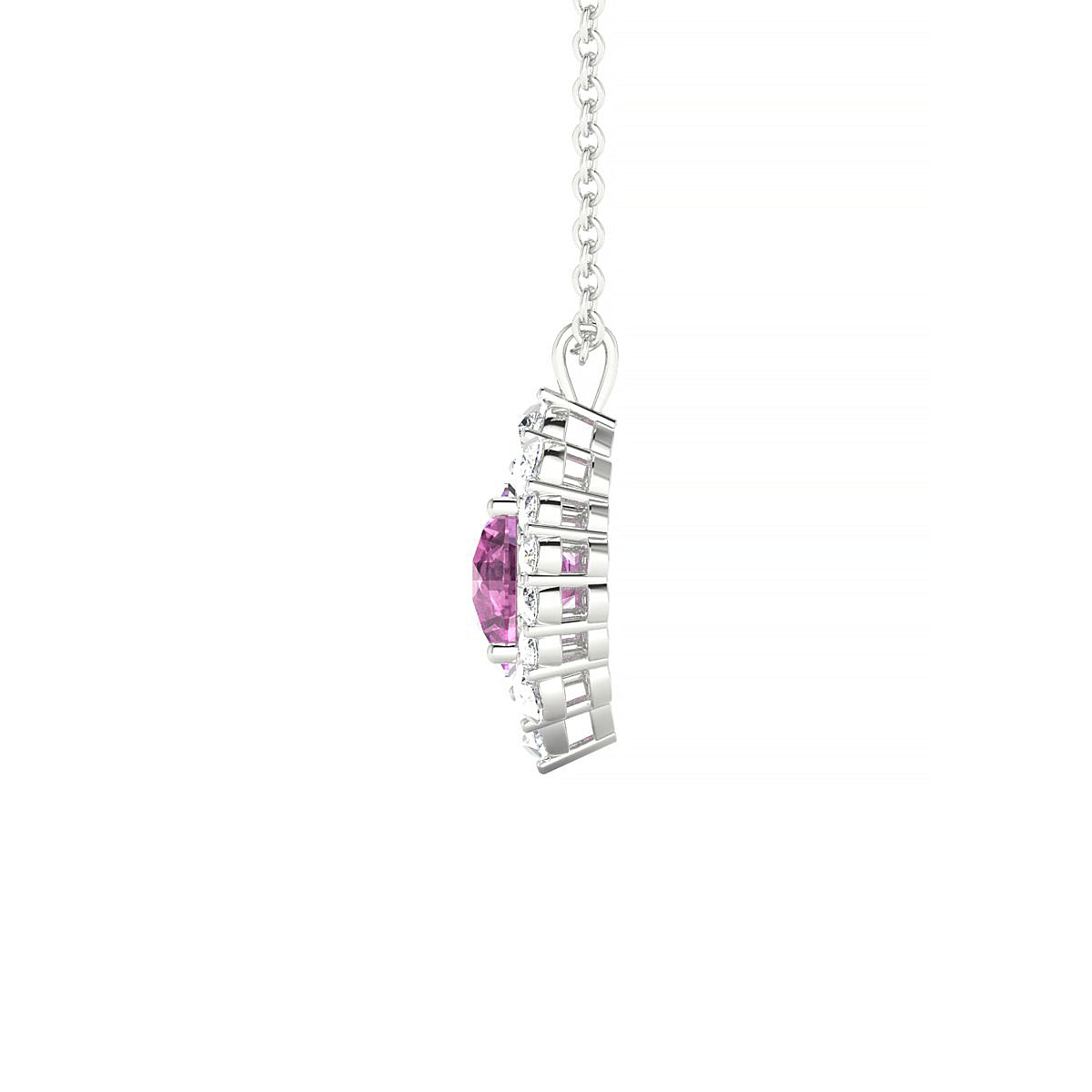 Romance | 18k White Gold 6 mm Round Pink Sapphire Pendant