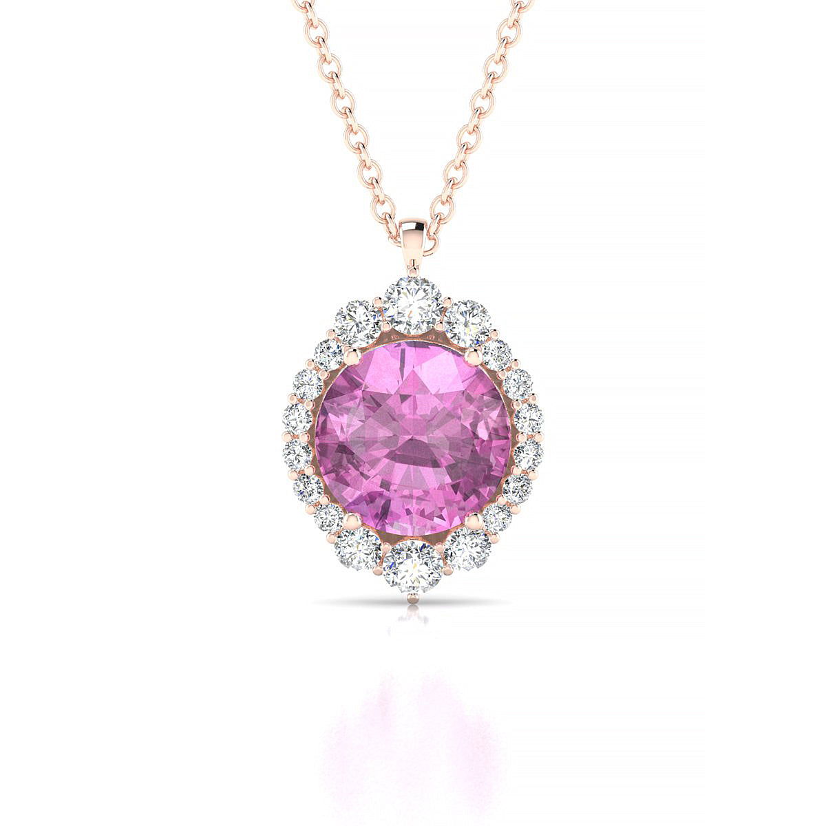 Romance | 18k Rose Gold 8 mm Round Pink Sapphire Pendant