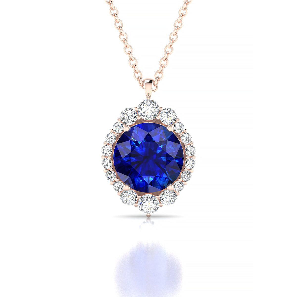 Romance | 18k Rose Gold 8 mm Round Sapphire Pendant