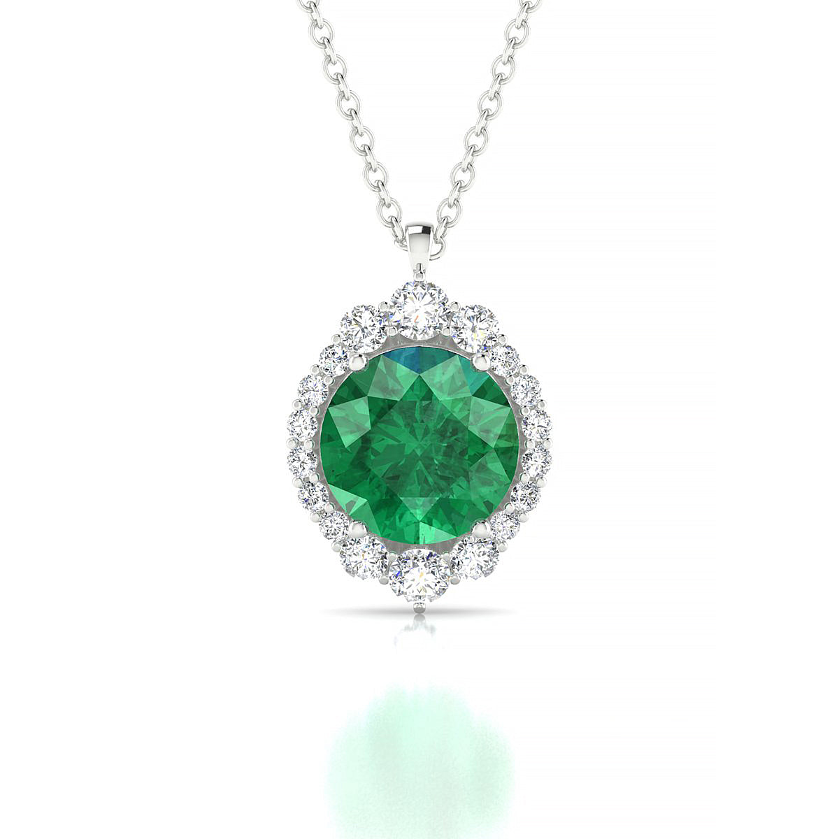 Romance | 18k White Gold 8 mm Round Emerald Pendant