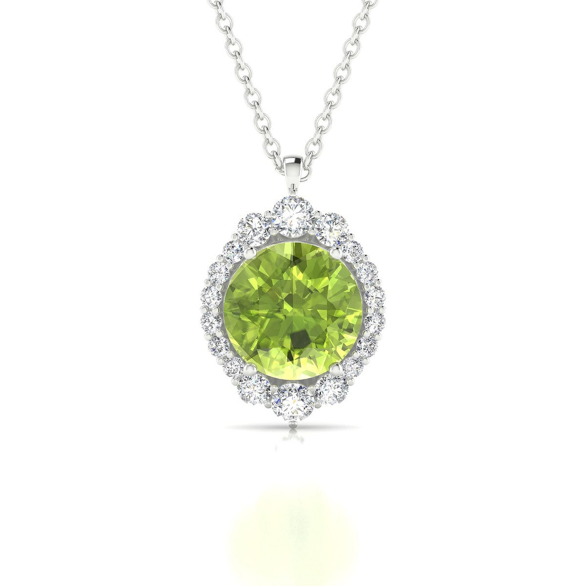 Romance | 18k White Gold 8 mm Round Peridot Pendant